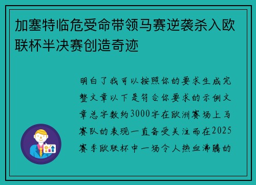 加塞特临危受命带领马赛逆袭杀入欧联杯半决赛创造奇迹 加塞特临危受命带领马赛逆袭杀入欧联杯半决赛创造奇迹